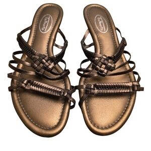 Talbots Bronze Metallic Strappy Woven Stacked Heel Flat Sandals Sz 6.5 Grecian